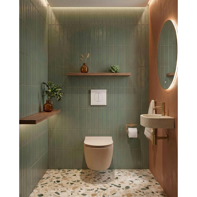 QeramiQ Dely Swirl Toiletset - 36.5x53cm - Wisa XS inbouwreservoir - slim zitting - witte bedieningsplaat - ronde knoppen - beige