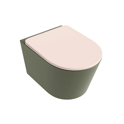 Mondiaz LAVIE WC suspendu – sans bride – 36 x 53 cm – avec abattant softclose – Army (vert), abattant Rosee (rose)
