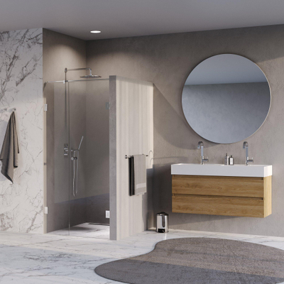 BRAUER Void Carving Nisdeur - 2-delig - 90x200cm - 60cm draaideur aan muur - glascoating - omkeerbaar - helder glas - Chroom