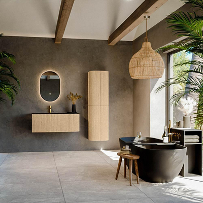 MONDIAZ KURVE Meuble de salle de bains 105 cm avec module 25 R couleur Chêne avec 1 tiroir et 1 porte. Lavabo BIG SMALL gauche 1 trou de robinet Urban.