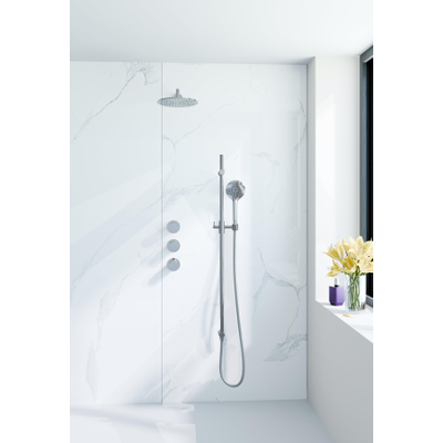 Fortifura Nebbio ensemble de douche pluie apparent – bras mural courbé 35 cm – douchette ronde 1 jet – barre de douche 90 cm – chrome