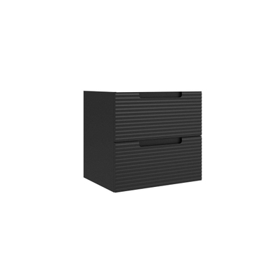 Saniclass Prime Balance Meuble de salle de bain - 60x55x45cm - 1 vasque ovale en céramique blanc - 1 trou de robinet - 2 tiroirs - miroir rectangulaire - noir mat