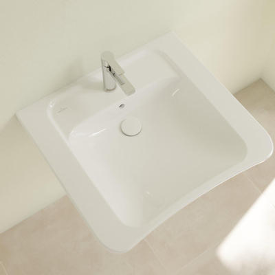 Villeroy & boch vicare lavabo 65x55x19cm rectangle 1 trou pour robinet avec trou de trop-plein céramique blanche alpin gloss