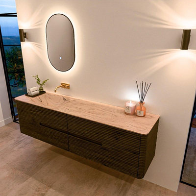 Mondiaz CIRO-DLUX Meuble de salle de bains - 180x45x50cm - Plan-vasque Solid surface Arena - 1 vasque à gauche - sans trous de robinetterie - 4 tiroirs - Shadow