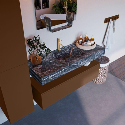 Mondiaz ALAN-DLUX Ensemble de meuble - 120cm - meuble Rust mat - 1 tiroir - Lavabo Cloud Lava suspendu - vasque Centre - 1 trou de robinet