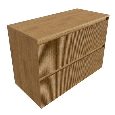 Saniclass Holz Atelier Ensemble de meubles de salle de bains - 100x45x62cm - plan de travail en bois - sans trou de robinetterie - 2 tiroirs - chêne naturel mat (bois)