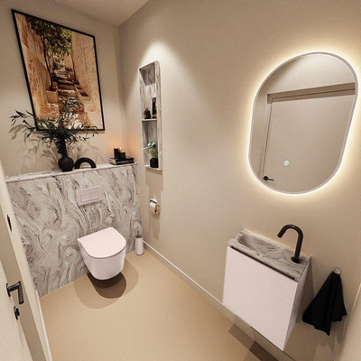 MONDIAZ TURE-DLUX Meuble de toilettes 40 cm Rosee. EDEN vasque Glace position à gauche. Avec 1 trou de robinet.