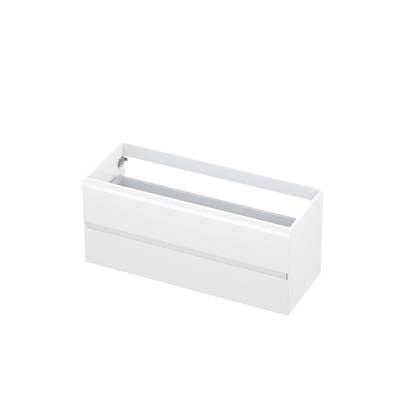 INK meuble sous-lavabo 120x45x52cm 2 tiroirs sans poignée avec finition à 45 degrés tout autour MDF laqué blanc haute brillance