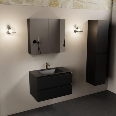 Mondiaz AIVY Ensemble de meuble - 80x45x50cm - 1 trou de robinet - 1 vasque Urban Solid surface - Centre - 2 tiroirs - avec armoire de toilette - MDF Urban
