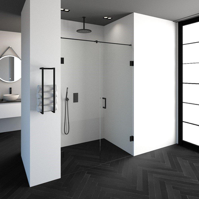 BRAUER Créer porte de douche 140x200cm 2 pièces sans cadre avec anti-calcaire et verre de sécurité 8mm noir mat