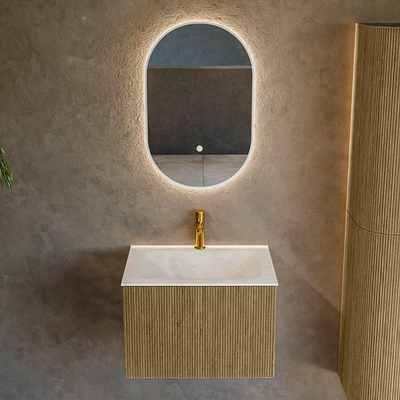 Mondiaz KURVE-DLUX Ensemble de meuble salle de bain - 60x46x40cm - 1 tiroir - lavabo en solid surface - milieu - 1 trou de robinet - Dusk
