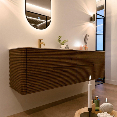 Mondiaz CIRO-DLUX Badkamermeubelset - 170x45x50cm - Solid surface wastafel Frappe - 1 wasbak Links - 1 kraangat - 4 lades - Dusk