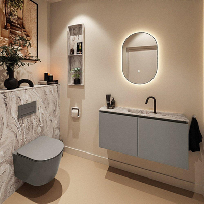 MONDIAZ TURE-DLUX Meuble toilette - 100cm - Smoke - EDEN - vasque Glace - position centrale - 1 trou de robinet