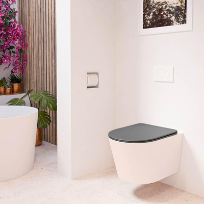 Mondiaz LAVIE WC suspendu – sans bride – 36 x 53 cm – avec abattant softclose – Rosee (rose), abattant Dark grey (gris)