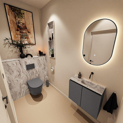 MONDIAZ TURE-DLUX Meuble toilette - 60cm - Dark Grey - EDEN - vasque Glace - position droite - sans trou de robinet