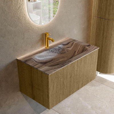 MONDIAZ KURVE-DLUX 80cm badmeubel kleur Dusk met 1 lade en 0 deuren. Wastafel BIG SMALL Midden 1 kraangat Sombra.