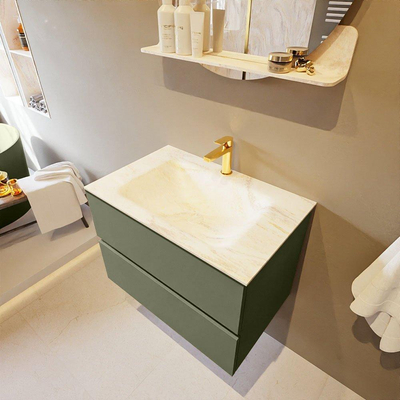 Mondiaz VICA-DLUX Ensemble de meuble de salle de bain - 70cm - meuble sous-vasque armée - 2 tiroirs - lavabo encastré nuage milieu - 1 trou de robinet - version haute de 60cm - ostra