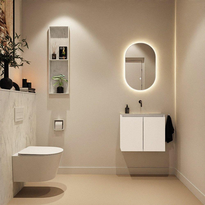 MONDIAZ TURE-DLUX Meuble de toilette 60 cm Talc. Lavabo EDEN Opalo position milieu. Sans trou de robinet.