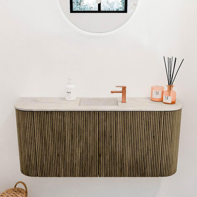 Mondiaz JOYA-DLUX 93.2cm meuble de salle de bains avec WC - arrondi gauche et droite couleur Dusk - Vasque FAYE position Milieu 1 trou de robinet couleur Ostra.