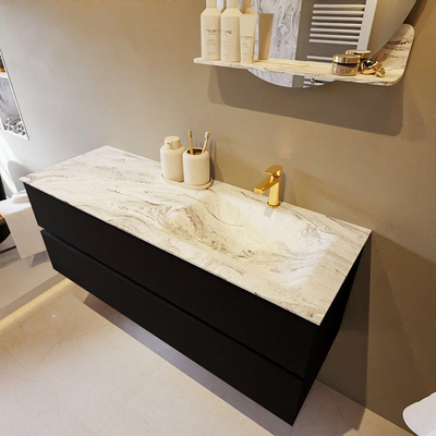 Mondiaz VICA-DLUX ensemble de meuble de salle de bain - 130cm - meuble sous-vasque urban - 2 tiroirs - lavabo encastré cloud droite - 1 trou de robinet - version haute de 60cm - glace