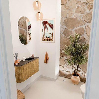 Mondiaz JOYA-DLUX 71.6cm toiletmeubel - ronding links kleur Oak - Wastafel FAYE positie Rechts 1 kraangat kleur Lava.