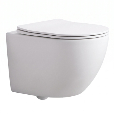 QeramiQ Dely Swirl Compact hangtoilet – spoelrandloos – 36 x 49,5 cm – met slim zitting – mat wit