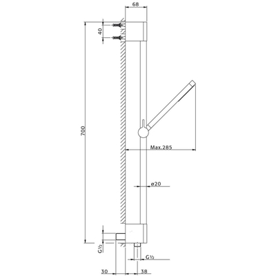 Xenz Pure Ensemble barre de douche 70cm avec prise murale intégrée chrome Brillant