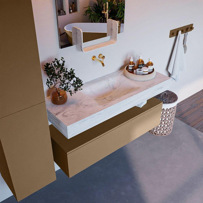 Mondiaz ALAN-DLUX Ensemble de meuble - 120cm - meuble Oro mat - 1 tiroir - Lavabo Cloud Opalo suspendu - vasque Centre - 0 trous de robinet