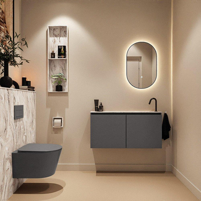 MONDIAZ TURE-DLUX Meuble toilette - 100cm - Dark Grey - EDEN - vasque Glace - position droite - 1 trou de robinet