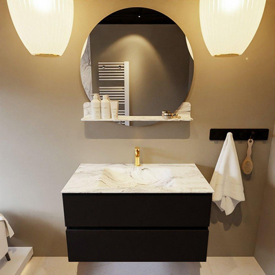 Mondiaz VICA-DLUX Ensemble de meuble de salle de bain - 90cm - meuble sous-vasque urban - 2 tiroirs - lavabo encastré cloud milieu - 1 trou de robinet - version haute de 60cm - glace