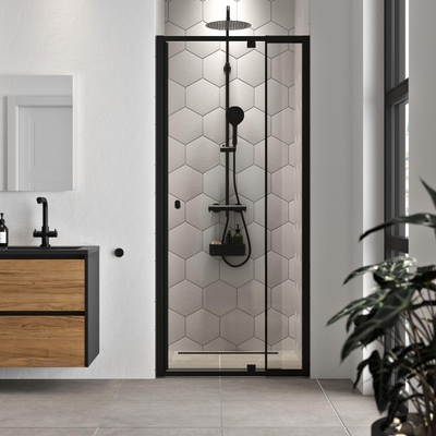 Sealskin Hooked porte pivotante pour niche - 80x200 cm - verre de sécurité transparent 6 mm - avec revêtement Sealglas - noir mat