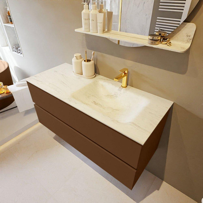 Mondiaz VICA-DLUX ensemble de meuble de salle de bain - 110cm - meuble sous-vasque reposant - 2 tiroirs - lavabo encastré cloud droite - 1 trou de robinet - version haute de 60cm - opalo