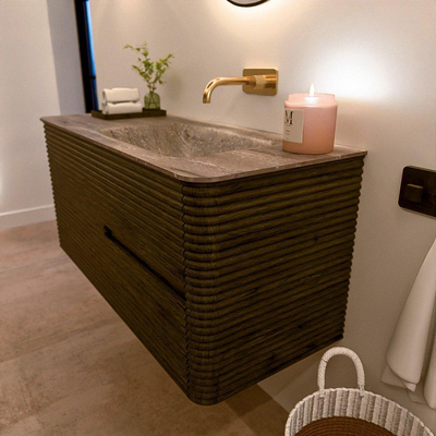 Mondiaz CIRO-DLUX Ensemble de meubles de salle de bains - 110x45x50cm - lavabo solid surface Oza - 1 vasque à droite - sans trous de robinet - 2 tiroirs - Shadow