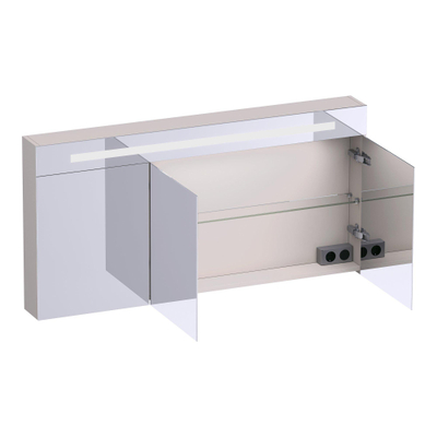 BRAUER Promise Deluxe spiegelkast - 140x70x15cm - met verlichting 3 dubbelzijdige spiegeldeuren - mat zand