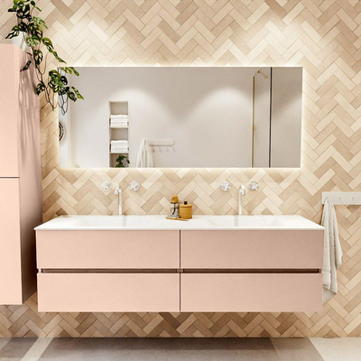 Mondiaz Vica ensemble de meuble de salle de bain - 170cm - meuble sous lavabo rosee - 4 tiroirs - lavabo cloud double - 2 trous de robinet - version haute de 60cm - talc