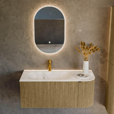 Mondiaz KURVE-DLUX Badkamermeubelset - 105x46x40cm - 1 lade - 1 deur - wastafel solid surface - links - 1 kraangat - Dusk