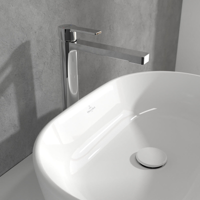 Villeroy & Boch Architectura 1 greeps wastafelkraan verhoogd - met push open afvoergarnituur - hoogglans chroom
