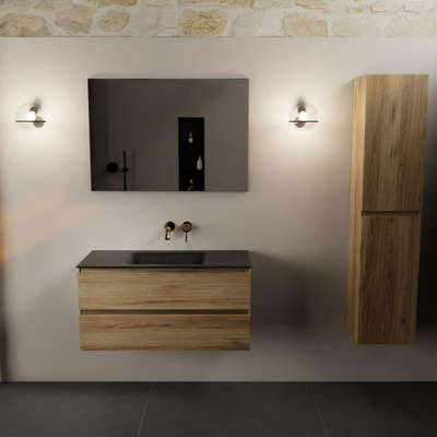 Mondiaz AIVY Ensemble de meuble - 100x45x50cm - 0 trous de robinet - 1 vasque Urban Solid surface - Centre - 2 tiroirs - avec miroir - Melamine Chai