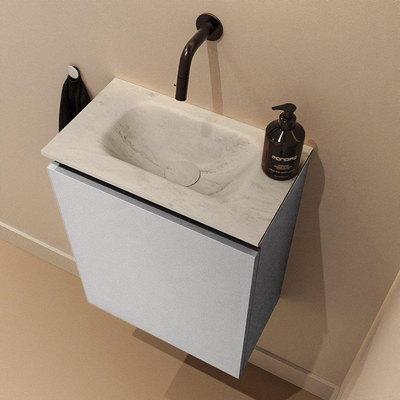 MONDIAZ TURE-DLUX meuble WC 40cm Plata. EDEN lavabo Opalo position milieu. Sans trou de robinet.