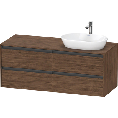 Duravit ketho 2 meuble sous lavabo avec plaque console avec 4 tiroirs pour lavabo à droite 140x55x56.8cm avec poignées anthracite noyer foncé mate