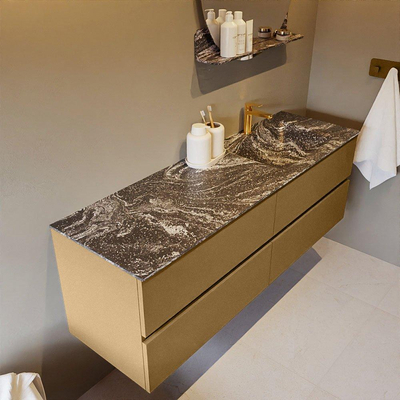 Mondiaz VICA-DLUX ensemble de meuble de salle de bain - 150cm - meuble sous-vasque oro - 4 tiroirs - lavabo encastrée cloud droite - 1 trou de robinet - version haute de 60cm - lave