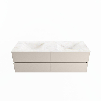 VICA-DLUX 150cm badmeubel onderkast Linen 4 lades. Inbouw wastafel CLOUD dubbel zonder kraangat, kleur Ostra.