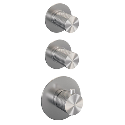 Brauer Douche pluie encastrable brossé Carving - douche principale 20cm - bras plafond 20cm - 3 boutons Carving - douchette à main barre 1 fonction - PVD - inox brossé