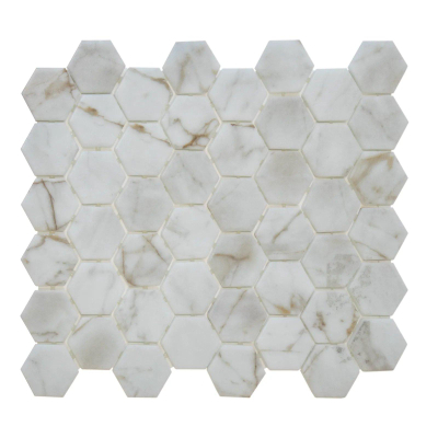 The Mosaic Factory Valencia carreau mosaïque - 27.6x32.9cm - carreau mural et de sol - Hexagone/Hexagon - Verre recyclé Bianco Marble Print Mat