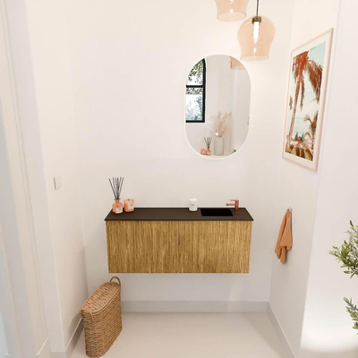 Mondiaz JOYA 100cm toiletmeubel - kleur Oak - Wastafel FAYE positie Rechts 1 kraangat kleur Urban.