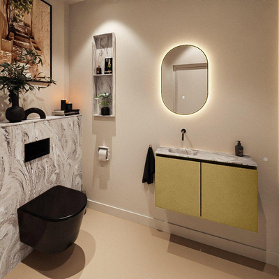 MONDIAZ TURE-DLUX Meuble toilette - 80cm - Oro - EDEN - vasque Glace - position gauche - sans trou de robinet