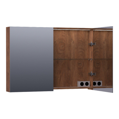 BRAUER Impress Deluxe armoire de toilette - 100x70x15cm - éclairage interne et externe - 2 portes miroir double face - Forêt Cacao