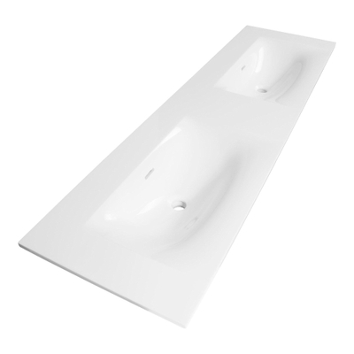 Saniclass Furiosa Plan vasque 160cm finestone 2 vasques sans trous de robinet Blanc brillant