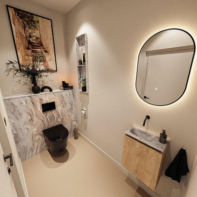 MONDIAZ TURE-DLUX 40cm toiletmeubel Washed Oak. EDEN wastafel Glace positie links. Zonder kraangat.