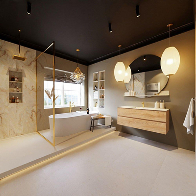 MONDIAZ VICA-DLUX Ensemble meuble de salle de bains - 120cm - meuble bas Washed oak - 2 tiroirs - lavabo encastré cloud central - 1 trou de robinet - version haute 60cm - frape